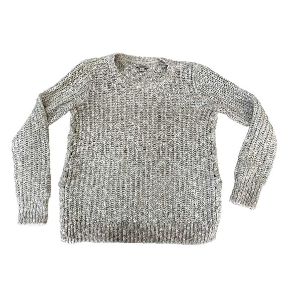 Lucky Brand Brown Side Braided Knit Long Sleeve Sweater w/ Scoop Neck Size Small